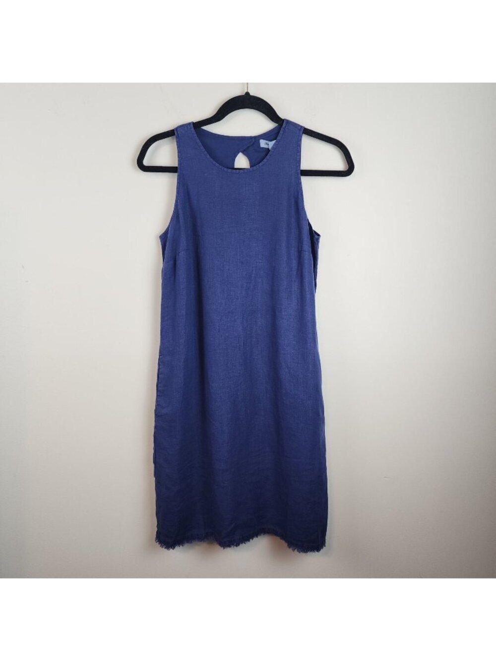 Tommy Bahama Two Palms Sleeveless Navy Linen Dress sz XS Frayed hem New